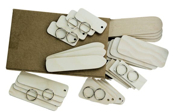 Craft Pack of 28 Products made from Top Quality  Birch Plywood. Key Fobs, Name plates, Plant Markers etc. for Pyrography and Crafts