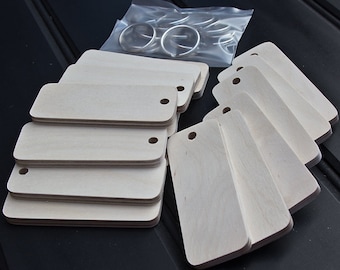 10 Birch Key Fobs....10 Top Quality Birch plywood rectangular key fob blanks with nickel key rings pack of 10