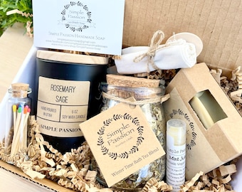 Minty Self Care Vegan Gift Box | Relaxation Herbal Bath | Thank You Gift Set For Him | Birthday Spa Gift For Her | Sympathy Pamper Basket