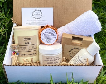 Coconut Mango Pamper Box - Vegan Gifts, Thank You, Birthday, Stress Relief, Get Well, Bridesmaid, Mothers Day Self Care Gift, Hug In A Box