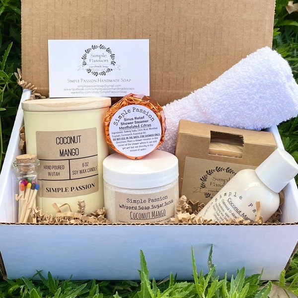 Coconut Mango Vegan Pamper Gift Box For Her - Gift Basket For Mom | Sister Relaxation Gift | Thank You Self Care Gift | Birthday Spa Gift