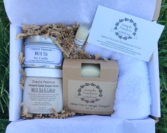 White Tea & Ginger Pamper Gift Box - Vegan Gift Box | Self Care Gift For Her | Birthday Spa Gift | Thank You Spa Set | Mothers Day Gift Box