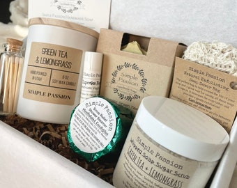 Lemongrass Green Tea Vegan Pamper Gift Box | Thank You Spa Gift | Birthday Gift Set | Self Care Gift For Her | Bridesmaid Relaxation Basket