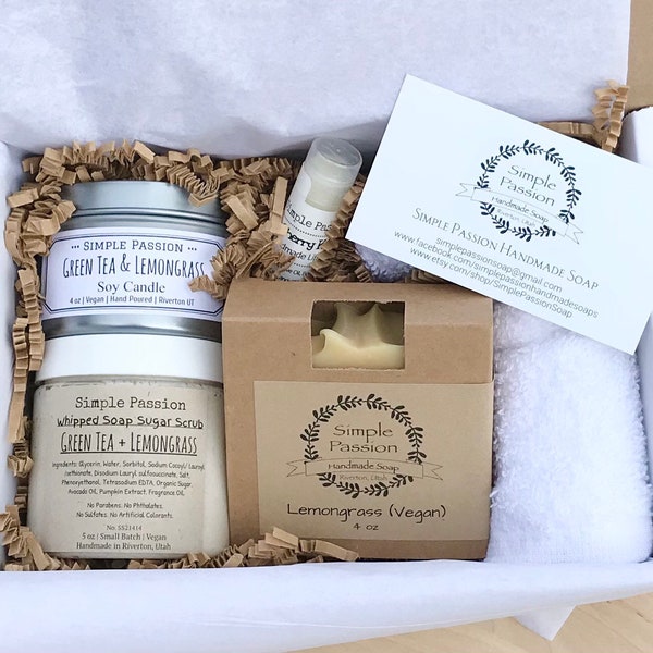 Lemongrass Vegan Spa Gift Box - Thank You Pamper Gift | Birthday Relaxation Gift Set | Get Well Gift Basket For Her | Self Care Gift For Mom