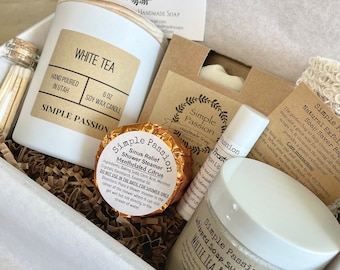 White Tea & Ginger Vegan Pamper Gift Box - Self Care Gift For Her | Birthday Relaxation Gift Set | Get Well Spa Gift | Thank You Pamper Gift