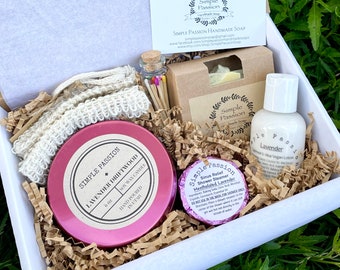 Lavender Pamper Box - Vegan Gifts, Thank You, Birthday Gift, Appreciation, Stress Relief, Get Well, Mothers Day Self Care Set, Hug In A Box