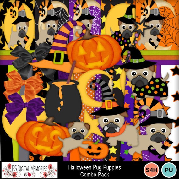 Download Halloween Clip Art Pug Digital Scrapbook Kit Digital Paper Etsy
