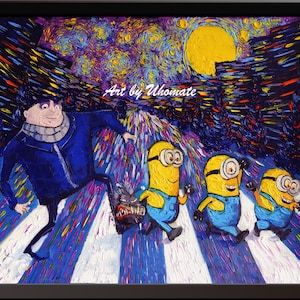 Minions Starry Night Canvas Print: Despicable Me, Beatles Inspired Wall Art