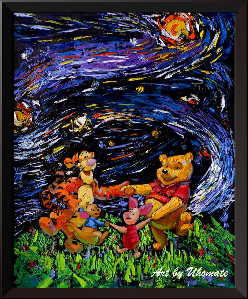Winnie the Pooh Starry Night Print Set: Van Gogh Inspired Nursery Art - Etsy
