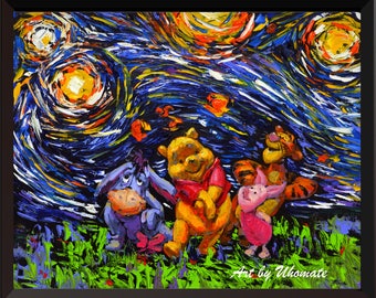 Vincent Van Gogh Starry Night Posters Winnie The Pooh Winnie Pooh Inspired Canvas Wall Art Print Nursery Decor Wall Decor Room Decor A014