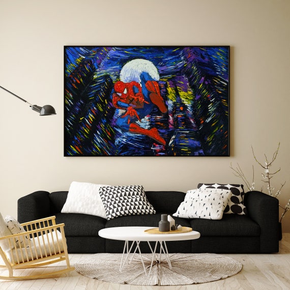 Uhomate Superhero Van Gogh Starry Night Wall Art - 13x19 Inch Canvas Print, Handmade In USA, Home Decor