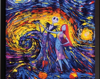 星空の悪夢のキャンバスアート：ジャックとサリー、ゴッホ風