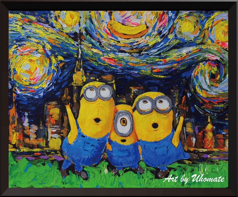 Vincent Van Gogh Starry Night Posters Minions Despicable Me Inspired Canvas Wall Art Nursery Decor Wall Decor A010