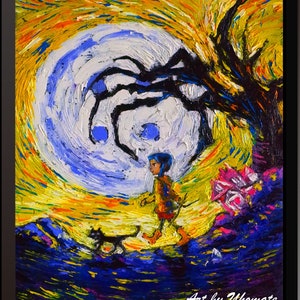 Coraline en kat poster Vincent van Gogh-Sterrennacht geïnspireerd canvas muurkunst print kinderkamer decor muur decor muur hangen kamer decor A131