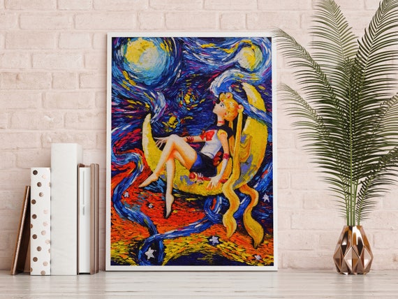 Uhomate Pretty Soldier Sailor Moon Wall Decor Vincent Van Gogh Starry Night Posters Home Canvas Wall Art Print Anniversary Gifts Baby Gift Nursery Decor Living Room Wall Decor A103 13X19