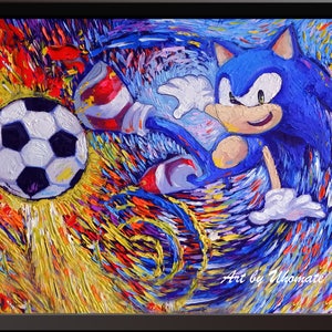 Vincent Van Gogh Starry Night Posters Sonic the Hedgehog Playing Soccer Football Poster Canvas Wall Art Print Nursery Decor Wall Decor A074