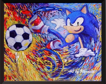 Vincent Van Gogh Starry Night Posters Sonic the Hedgehog Playing Soccer Football Poster Canvas Wall Art Print Nursery Decor Wall Decor A074