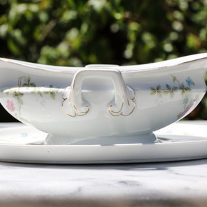 vintage Rosenthal Avon Rose Aida - Bavaria - Forget Me Not - Rose Floral Gravy Boat with Attached Under plate