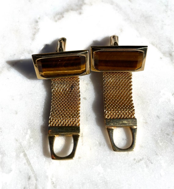 Tiger Eye Rectangular Wrap Around Cuffs - Gold To… - image 5