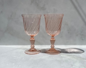 Vintage Rosaline Pink (swirl optic) - Wine Glass - Crystal D'arques-durand - Made in France - Set  of 4