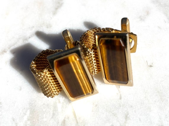 Tiger Eye Rectangular Wrap Around Cuffs - Gold To… - image 2
