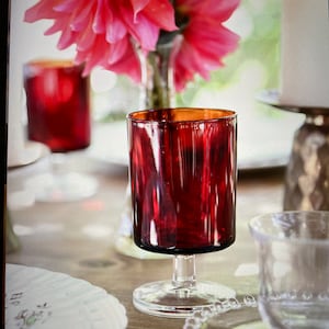 Vintage Small French Wine Goblets  - Ruby Red - Set of 4