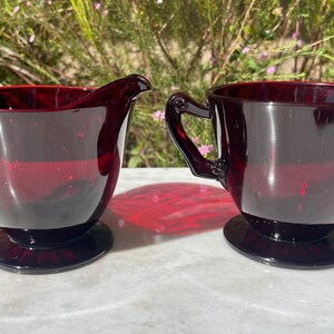 Vintage ruby Red Glass Creamer and Sugar Jar - Set of 2