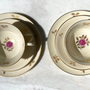 Vintage LENOX - Rhodora &quot;Rose&quot; - Footed Tea Cups and Plates