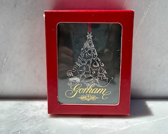 Vintage - 1985 - Gorham - Silver Plated Pierced Christmas Tree Ornament with ribbon - IN BOX - Set of 1