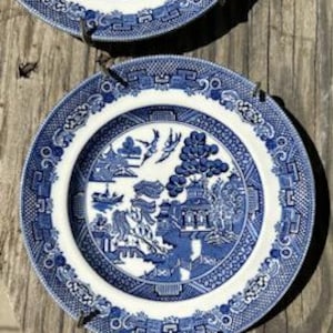 Johnson  Brothers - Willow Blue - Bread and Butter Plate - 6 1/4&quot; - with bracket hanging - Set of 2