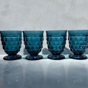 Blue - Vintage Colony - Whitehall Riviera Footed Pressed Glass Tumbler  - Set of 4