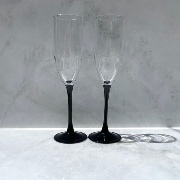 French Champagne Flutes - Domino Signature Black Stem Cristal D'arques - Durande - Set of 2