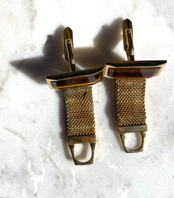 Tiger Eye Rectangular Wrap Around Cuffs - Gold To… - image 6