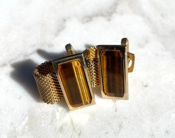 Tiger Eye Rectangular Wrap Around Cuffs - Gold To… - image 1