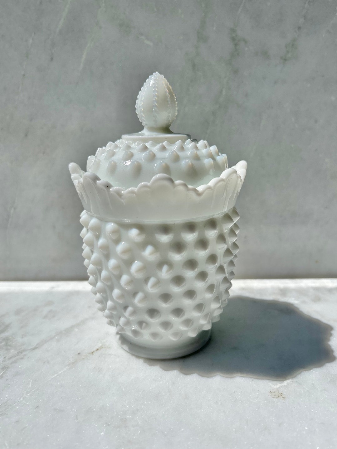 Vintage Fenton Hobnail Milk Glass Sugar Bowl With Lid Bowl Has Raised