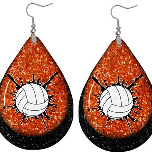 Orange and black volleyball teardrop earrings sublimation design