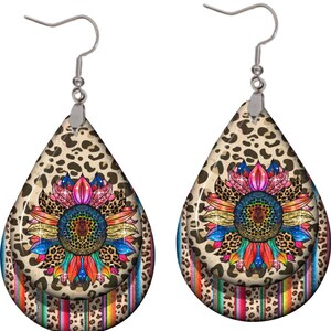 Sunflower leopard serape teardrop sublimation design