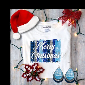 Merry Christmas blue plaid sublimation design
