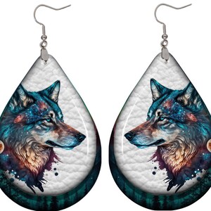 3D Northern lightw wolf teardrop earrings sublimation design