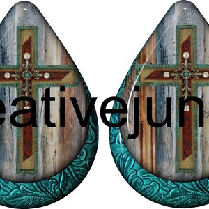 3D embossed leather look  turqouise cross teardrop earrings