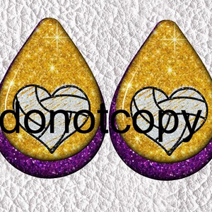 3D Gold purple glitter volleyball teardrop earrings sublimation design