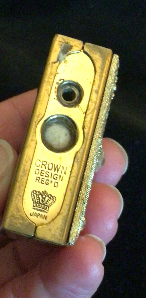 Crown Lighter Japan Gold Tone and Rhinestone Leaf and Acorn Design 