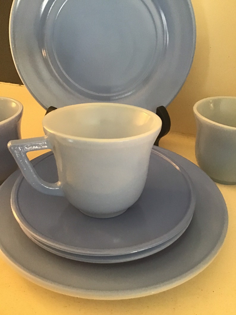 Blue Glass Hazel Atlas Children\u2019s Play Dishes
