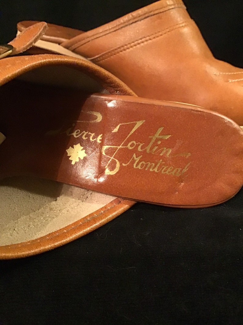 Pair Brown Leather Mules With Topstitching Pierre Fortin Montreal 5 12