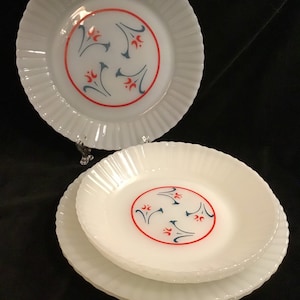 Termocrisa Mexico Milk Glass Blue and Red Dinnerware