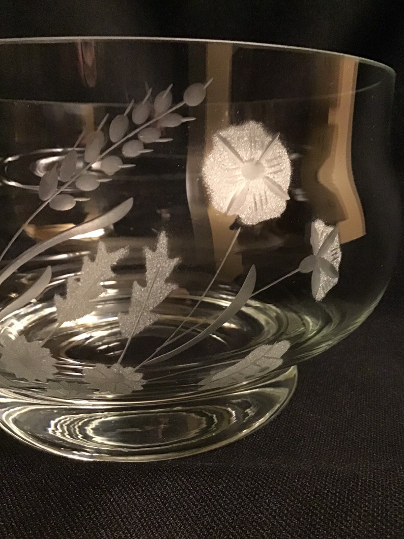 Etched Glass Footed Salad or Decorative Bowl Etsy
