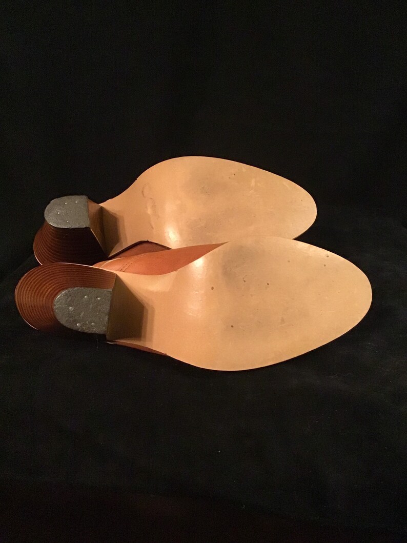 Pair Brown Leather Mules With Topstitching Pierre Fortin Montreal 5 12