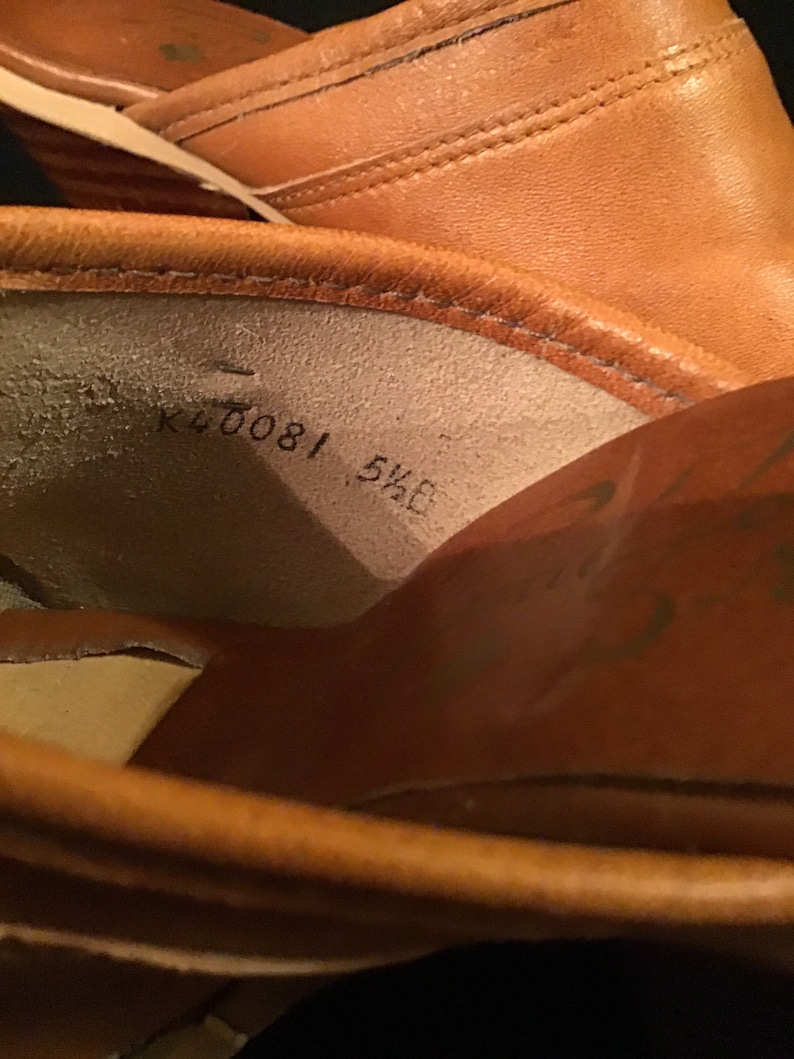 Pair Brown Leather Mules With Topstitching Pierre Fortin Montreal 5 12