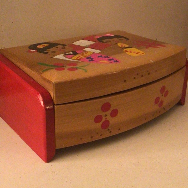 Boîte à bibelots en bois peint à la main Poupées Kokeshi japonaises