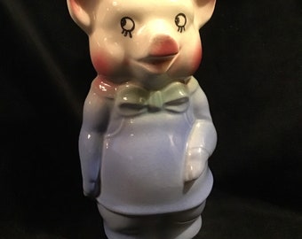 Royal Copley Blue Anthropomorphic Pig Coin Bank